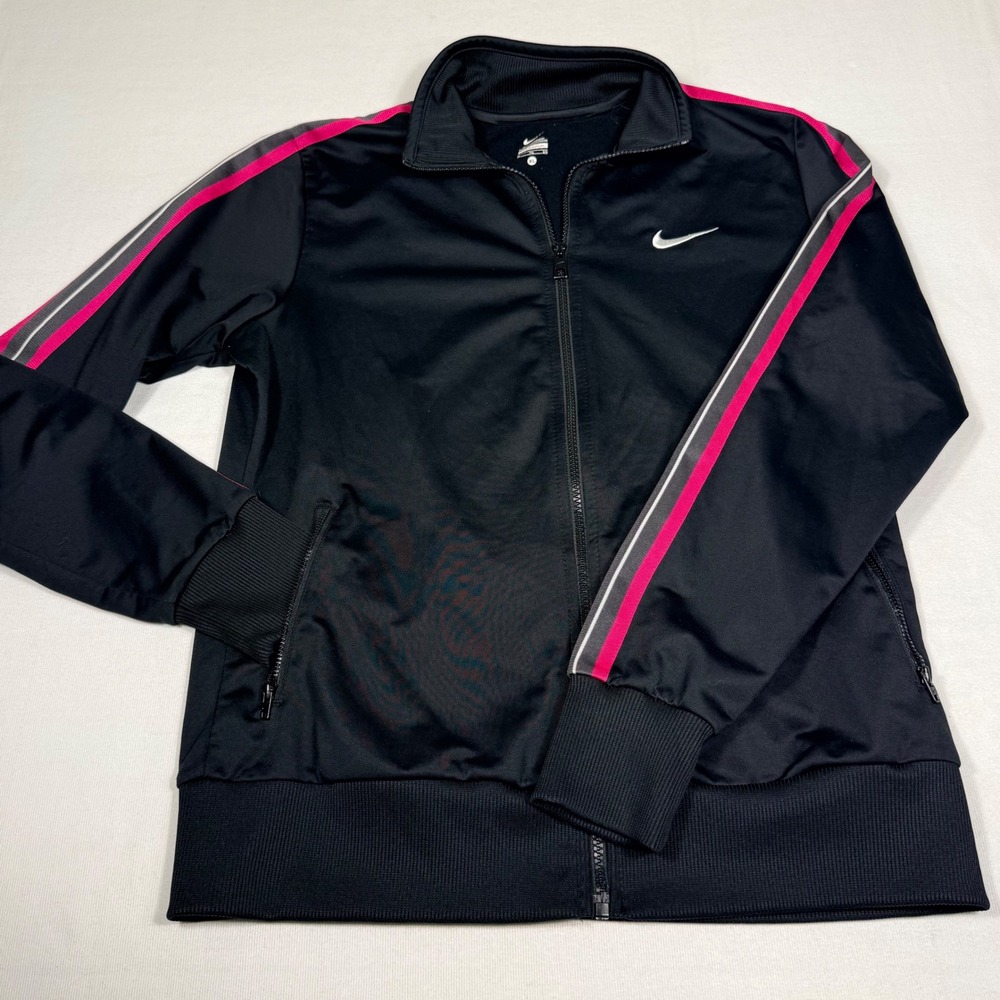 Nike Track Jacket XL Black Pink Grey Striped Full Zip Mock Neck 613658-010